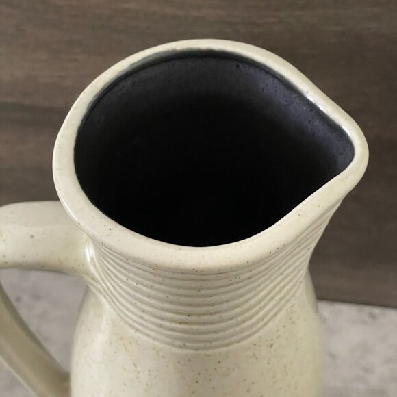 Vintage Lapid Israel Hand Painted Cream Blue Brown Stripe Stoneware Pitcher 12"H - Picture 7 of 9